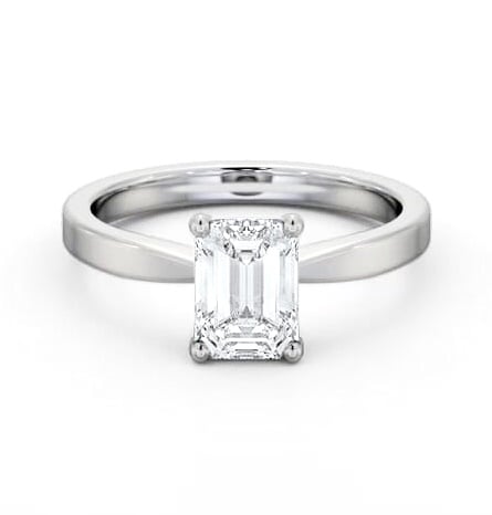 Emerald Diamond Classic 4 Prong Ring 18K White Gold Solitaire ENEM30_WG_THUMB1