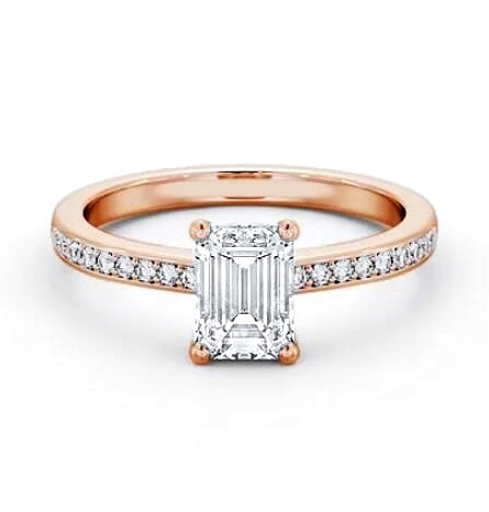 Emerald Diamond 4 Prong Engagement Ring 9K Rose Gold Solitaire ENEM30S_RG_THUMB1