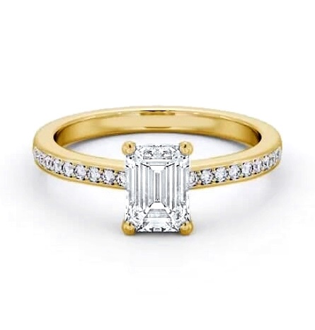 Emerald Diamond 4 Prong Engagement Ring 18K Yellow Gold Solitaire ENEM30S_YG_THUMB1
