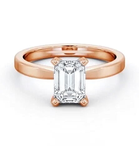 Emerald Diamond Square Prongs Engagement Ring 18K Rose Gold Solitaire ENEM31_RG_THUMB1