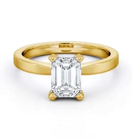 Emerald Diamond Square Prongs Ring 18K Yellow Gold Solitaire ENEM31_YG_THUMB2 