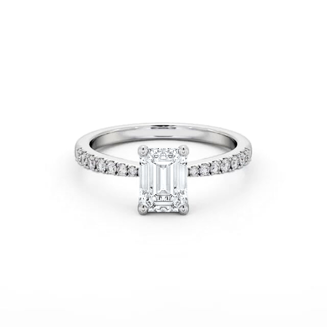 Emerald Diamond Engagement Ring Palladium Solitaire With Side Stones - Adira ENEM31S_WG_HAND