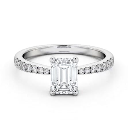 Emerald Diamond 4 Prong Engagement Ring 9K White Gold Solitaire ENEM31S_WG_THUMB1
