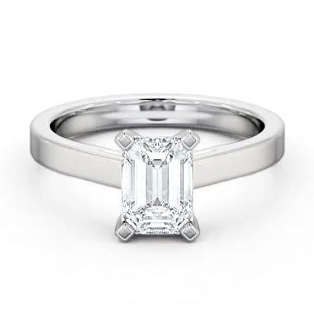 Emerald Diamond Square Prongs Engagement Ring 18K White Gold Solitaire ENEM32_WG_THUMB2 