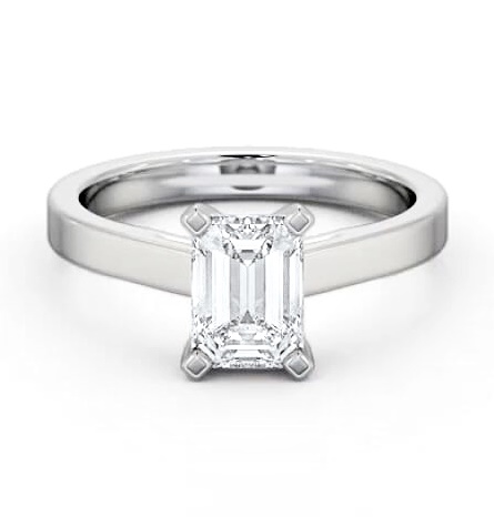 Emerald Diamond Square Prongs Engagement Ring 9K White Gold Solitaire ENEM32_WG_THUMB1