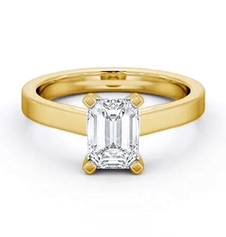 Emerald Diamond Square Prongs Ring 18K Yellow Gold Solitaire ENEM32_YG_THUMB1