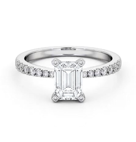 Emerald Diamond 4 Prong Engagement Ring 9K White Gold Solitaire ENEM32S_WG_THUMB1