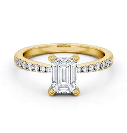 Emerald Diamond 4 Prong Engagement Ring 18K Yellow Gold Solitaire ENEM32S_YG_THUMB1