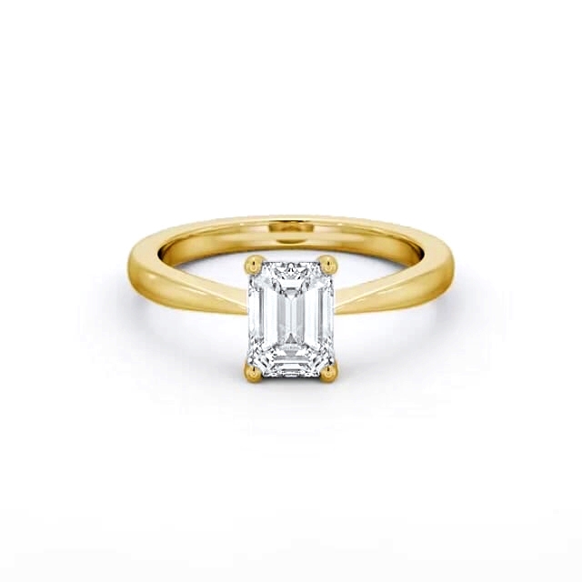 Emerald Diamond Engagement Ring 18K Yellow Gold Solitaire - Kristen ENEM33_YG_HAND