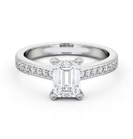Emerald Diamond 4 Prong Engagement Ring 18K White Gold Solitaire ENEM33S_WG_THUMB1