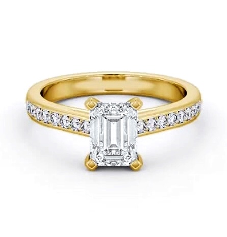 Emerald Diamond 4 Prong Engagement Ring 18K Yellow Gold Solitaire ENEM33S_YG_THUMB1