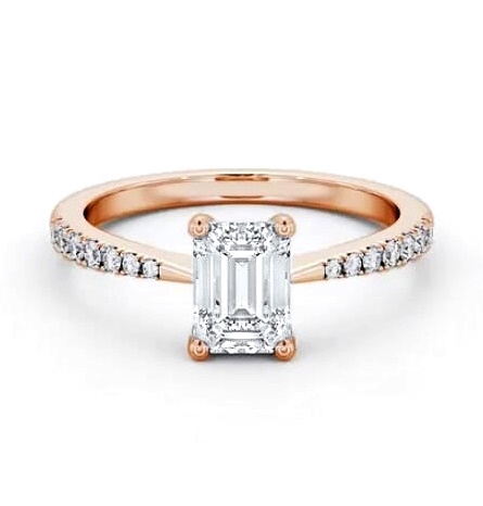 Emerald Diamond Tapered Band Engagement Ring 18K Rose Gold Solitaire ENEM34S_RG_THUMB1