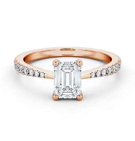 Emerald Diamond Tapered Band Engagement Ring 18K Rose Gold Solitaire ENEM34S_RG_THUMB2 