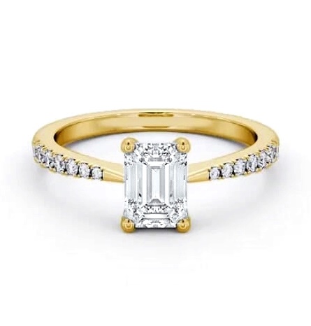 Emerald Diamond Tapered Band Engagement Ring 9K Yellow Gold Solitaire ENEM34S_YG_THUMB1