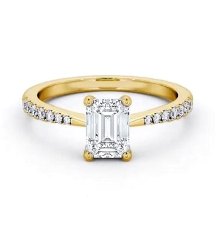 Emerald Diamond Tapered Band Engagement Ring 18K Yellow Gold Solitaire ENEM34S_YG_THUMB2 