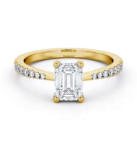 Emerald Diamond Tapered Band Engagement Ring 18K Yellow Gold Solitaire ENEM34S_YG_THUMB2 