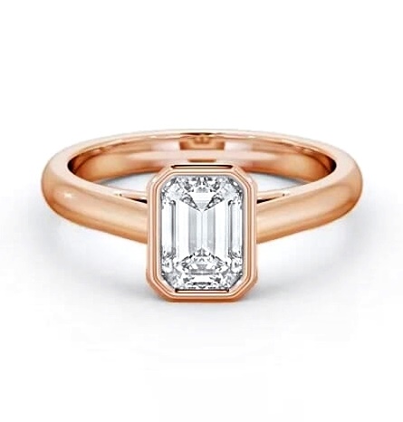 Emerald Diamond Bezel Setting Engagement Ring 9K Rose Gold Solitaire ENEM35_RG_THUMB1