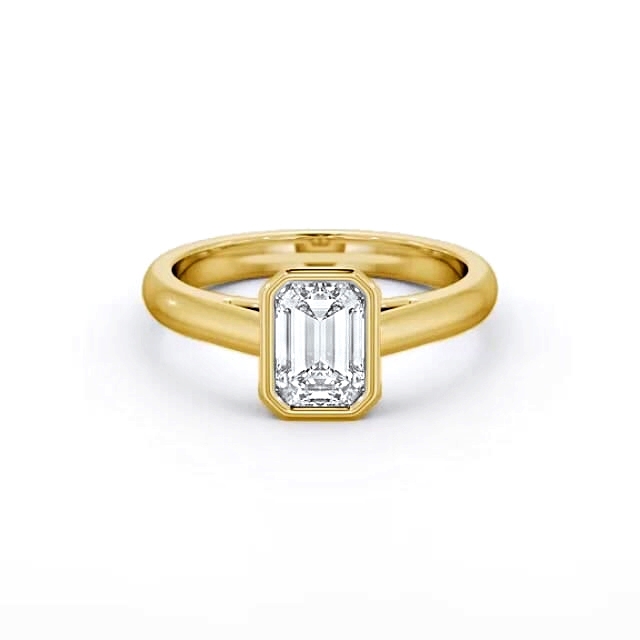 Emerald Diamond Engagement Ring 18K Yellow Gold Solitaire - Britta ENEM35_YG_HAND