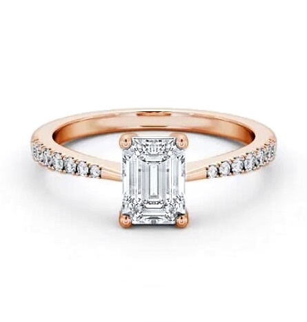 Emerald Diamond Tapered Band Engagement Ring 9K Rose Gold Solitaire ENEM35S_RG_THUMB1