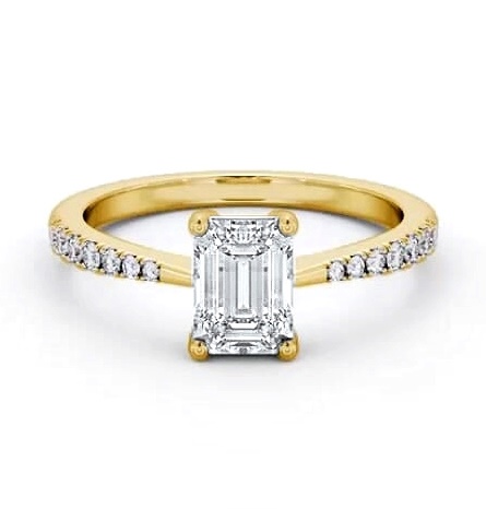 Emerald Diamond Tapered Band Engagement Ring 18K Yellow Gold Solitaire ENEM35S_YG_THUMB2 