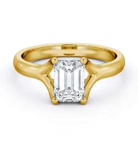 Emerald Diamond Split Trellis Design Ring 18K Yellow Gold Solitaire ENEM38_YG_THUMB2 