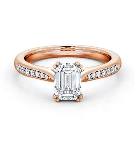 Emerald Diamond 8 Prong Engagement Ring 18K Rose Gold Solitaire ENEM38S_RG_THUMB1