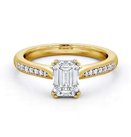 Emerald Diamond 8 Prong Engagement Ring 18K Yellow Gold Solitaire ENEM38S_YG_THUMB1