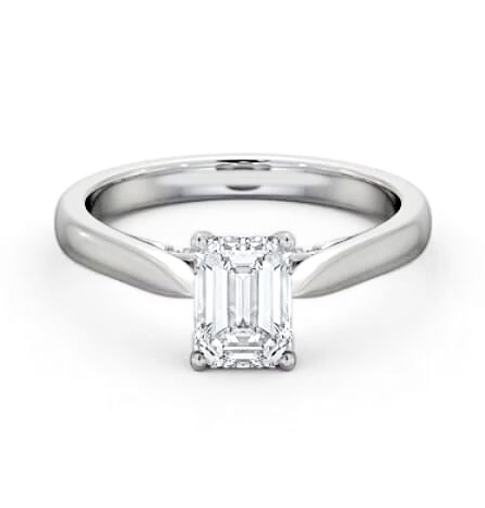 Emerald Ring with Diamond Set Bridge 18K White Gold Solitaire ENEM39_WG_THUMB1