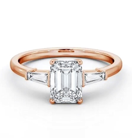 Emerald Ring 9K Rose Gold Solitaire with Tapered Baguette Side Stones ENEM39S_RG_THUMB1