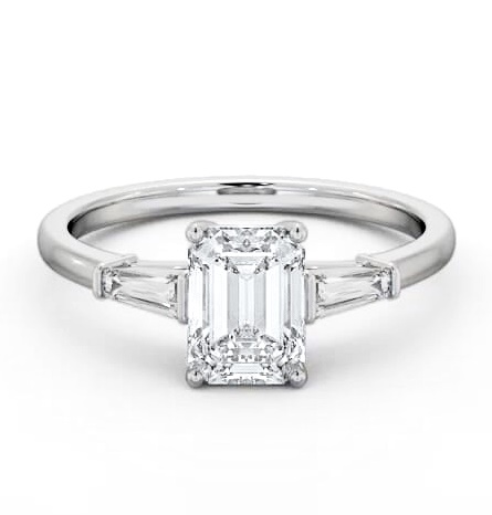 Emerald Ring 18K White Gold Solitaire Tapered Baguette Side Stones ENEM39S_WG_THUMB1