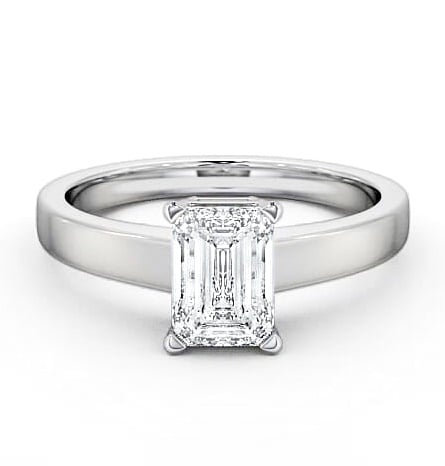 Emerald Diamond Box Setting Engagement Ring 18K White Gold Solitaire ENEM3_WG_THUMB1
