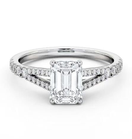 Emerald Diamond Split Band Engagement Ring 18K White Gold Solitaire ENEM40S_WG_THUMB1