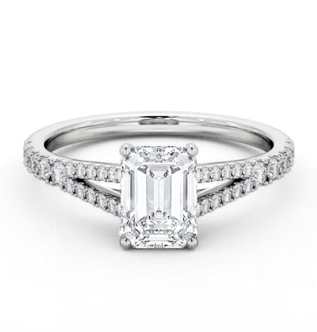 Emerald Diamond Split Band Engagement Ring 18K White Gold Solitaire ENEM40S_WG_THUMB2 