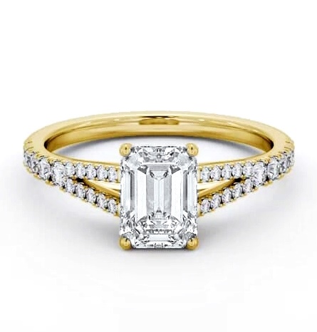 Emerald Diamond Split Band Engagement Ring 18K Yellow Gold Solitaire ENEM40S_YG_THUMB1