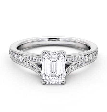 Emerald Diamond Split Channel Engagement Ring 18K White Gold Solitaire ENEM41S_WG_THUMB1