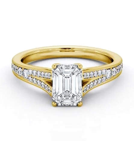 Emerald Diamond Split Channel Ring 18K Yellow Gold Solitaire ENEM41S_YG_THUMB1
