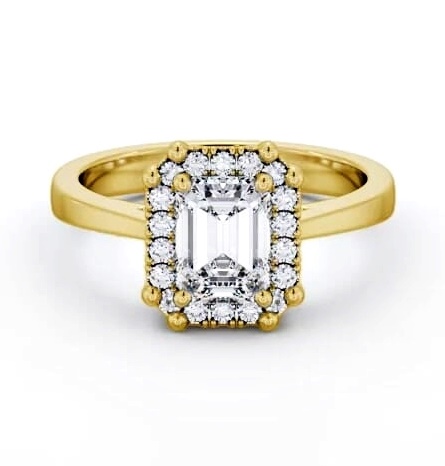 Halo Emerald Diamond Cluster Engagement Ring 18K Yellow Gold ENEM42_YG_THUMB1