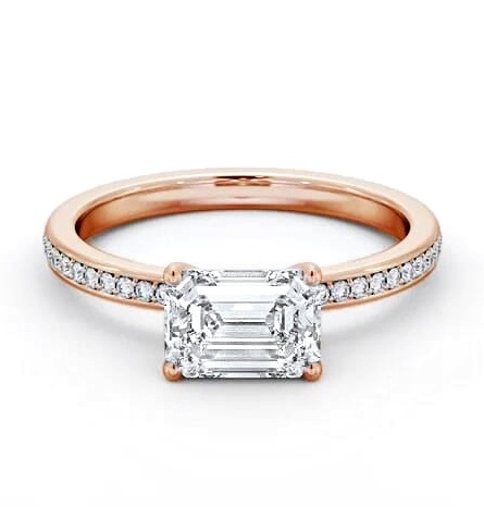 Emerald Diamond East To West Engagement Ring 9K Rose Gold Solitaire ENEM42S_RG_THUMB1