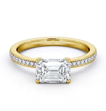 Emerald Diamond East To West Engagement Ring 9K Yellow Gold Solitaire ENEM42S_YG_THUMB1