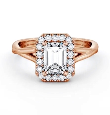 Halo Emerald Diamond Crossover Band Engagement Ring 9K Rose Gold ENEM43_RG_THUMB1