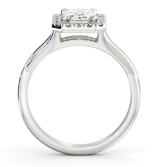 Halo Emerald Diamond Crossover Band Engagement Ring 18K White Gold ENEM43_WG_THUMB1 
