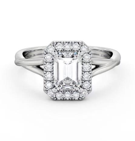 Halo Emerald Diamond Crossover Band Engagement Ring 18K White Gold ENEM43_WG_THUMB2 