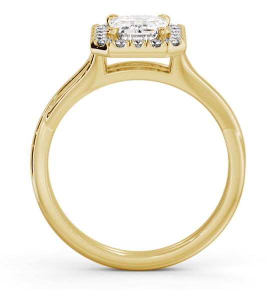 Halo Emerald Diamond Crossover Band Engagement Ring 18K Yellow Gold ENEM43_YG_THUMB1 