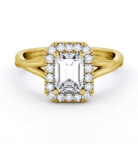 Halo Emerald Diamond Crossover Band Engagement Ring 18K Yellow Gold ENEM43_YG_THUMB1