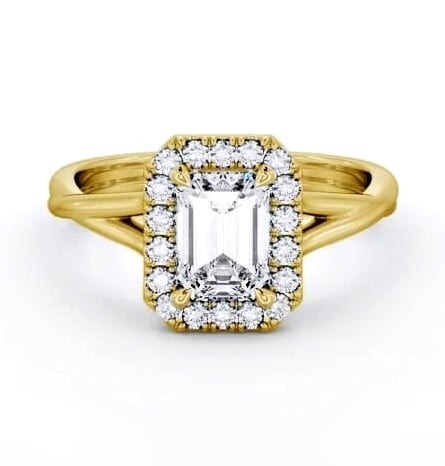 Halo Emerald Diamond Crossover Band Engagement Ring 18K Yellow Gold ENEM43_YG_THUMB2 
