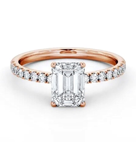 Emerald Diamond 4 Prong Engagement Ring 9K Rose Gold Solitaire ENEM43S_RG_THUMB1