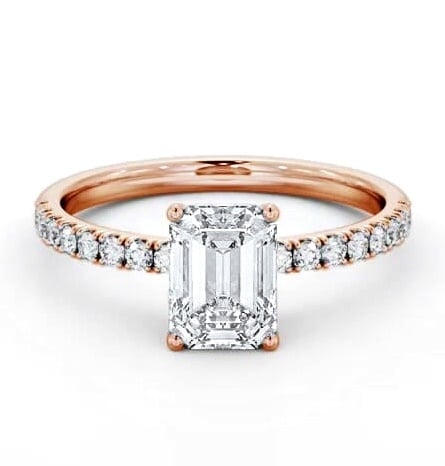 Emerald Diamond 4 Prong Engagement Ring 18K Rose Gold Solitaire ENEM43S_RG_THUMB2 