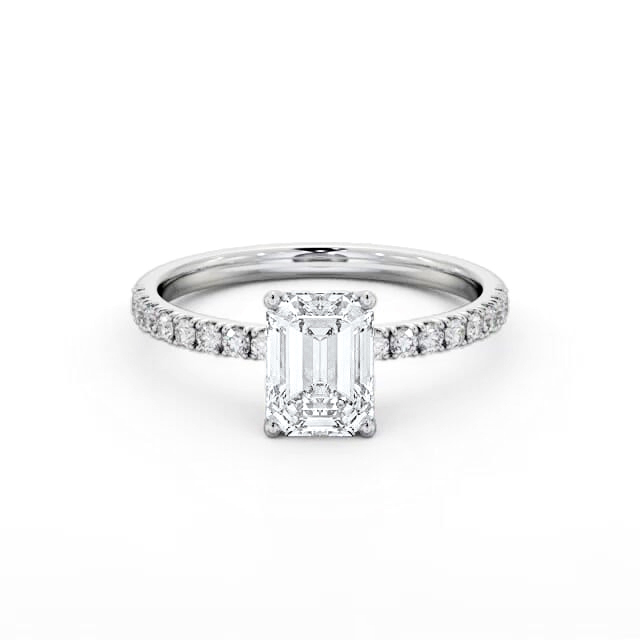 Emerald Diamond Engagement Ring Palladium Solitaire With Side Stones - Tatiana ENEM43S_WG_HAND