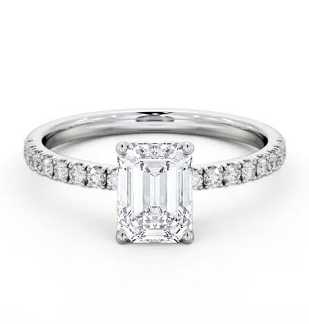 Emerald Diamond 4 Prong Engagement Ring 18K White Gold Solitaire ENEM43S_WG_THUMB2 