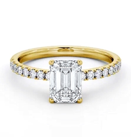Emerald Diamond 4 Prong Engagement Ring 18K Yellow Gold Solitaire ENEM43S_YG_THUMB1